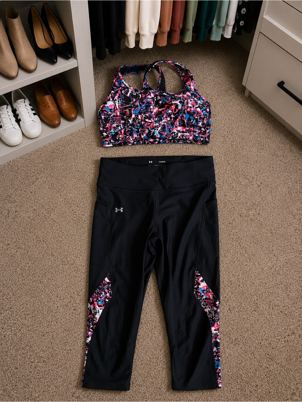 Under Armour Black Capri Leggings with Colorful Pattern Accents